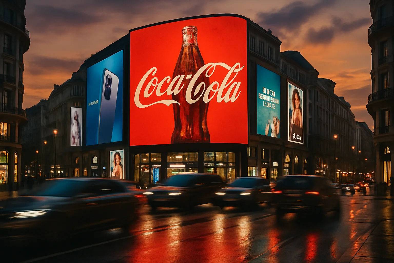 Premium digital billboard advertising in urban cityscape